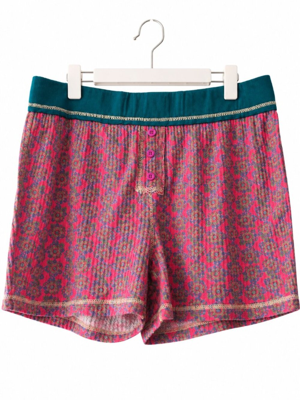 Natural Life Pink Floral Waffle Knit Boxer Pajama Lounge Shorts Boho XL